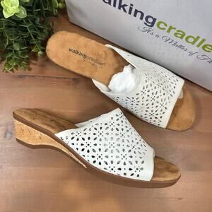 Size 12 WALKING CRADLES Women's Kerry White Leather Sandals w/ Cutouts